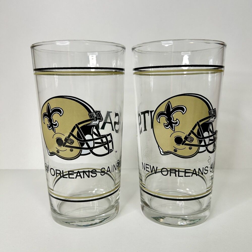 Set of 2 Vintage New Orleans Saints Cocktail 6-1/2” Glass Tumbler NFL Football